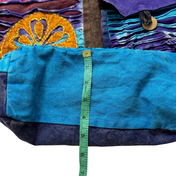 Boho Hippie Crossbody Tote Bag Multicolor Cotton Zipper Nepal Embroidered - Picture 7 of 8